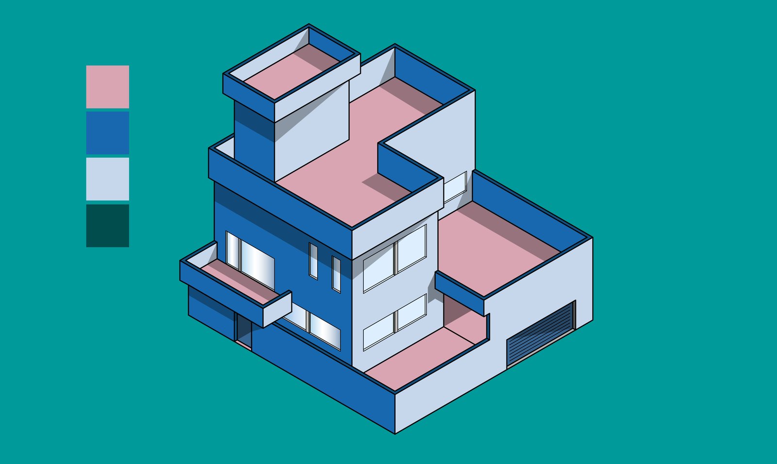 Grafikdesign von Primo Studio: isometrische Architektur-Illustration eines Hauses