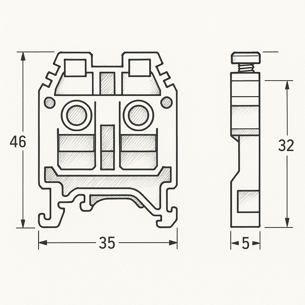 Grafikdesign von Primo Studio: technische Illustration einer Reihenklemme